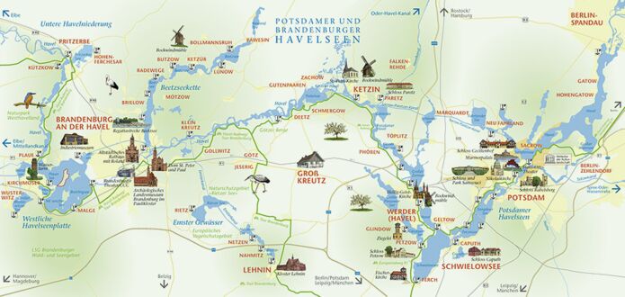 Map Potsdam and Brandenburg Havel lakes