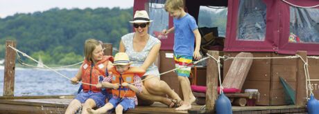 Family on a houseboat